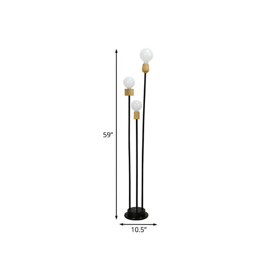 Bulb Floor Lamp - Minimalist Metallic 3-Head Stand Up Light for Study Room - Black