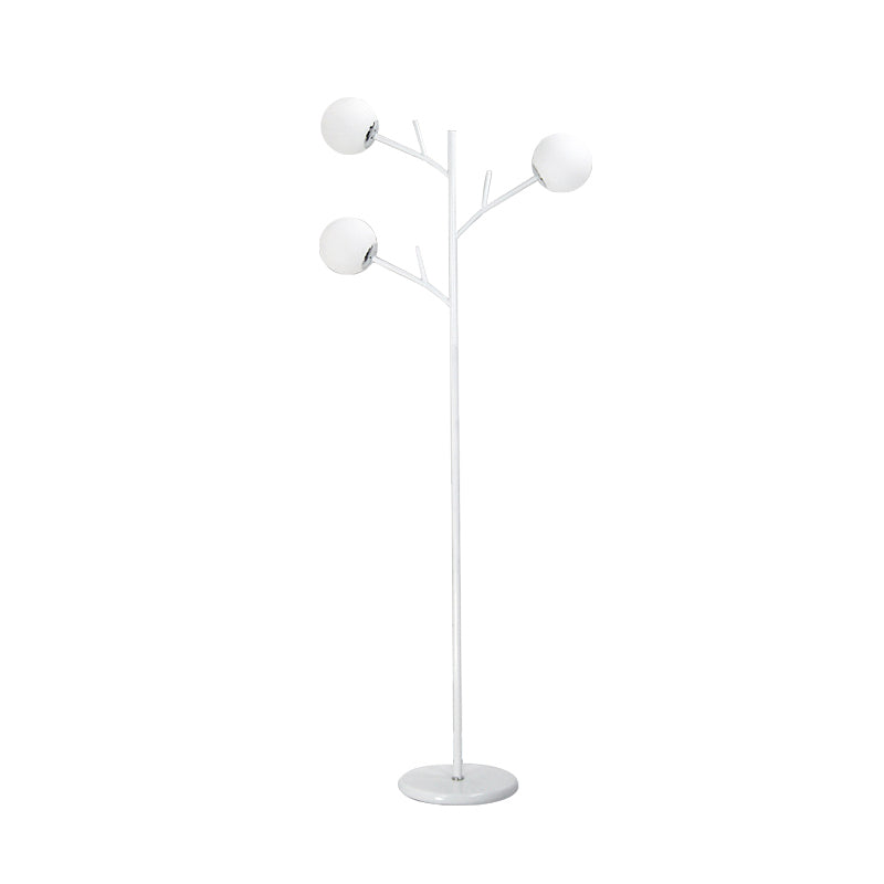 Contemporary Metal Floor Lamp - Tree-Like Design with 3 Bulbs - Black/White - Bedroom Lighting
