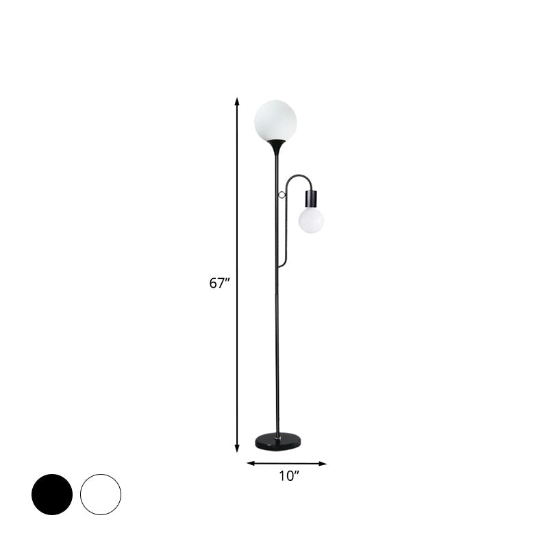 Sleek Glass Ball Standing Lamp: Modern 2-Head Bedroom Reading Light with Curved Arm in Black/White