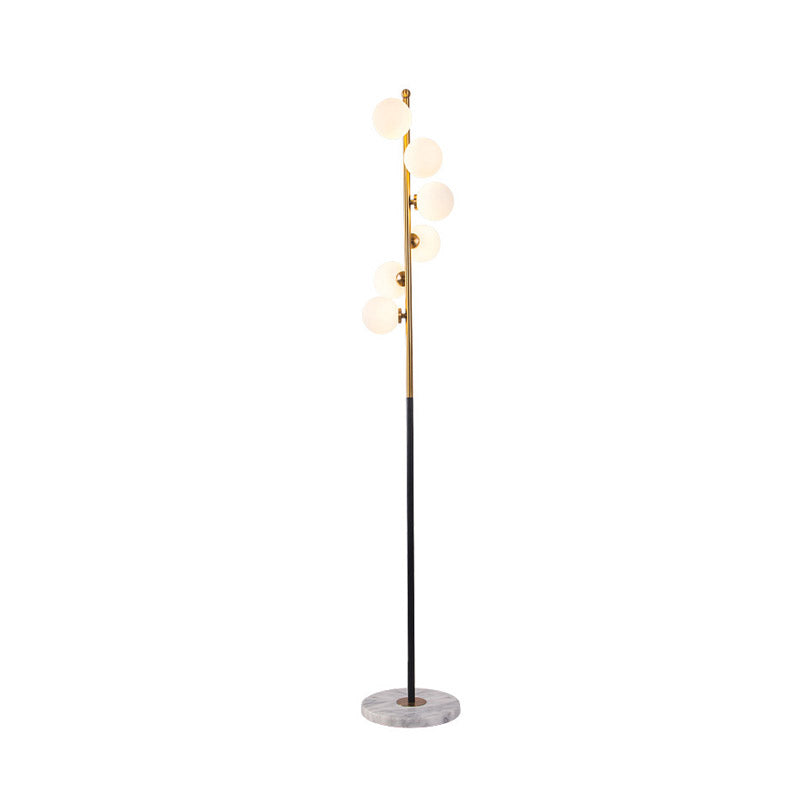 Sleek Black-Gold LED Floor Lamp with Glass Stand and Spiral Design for Study Room