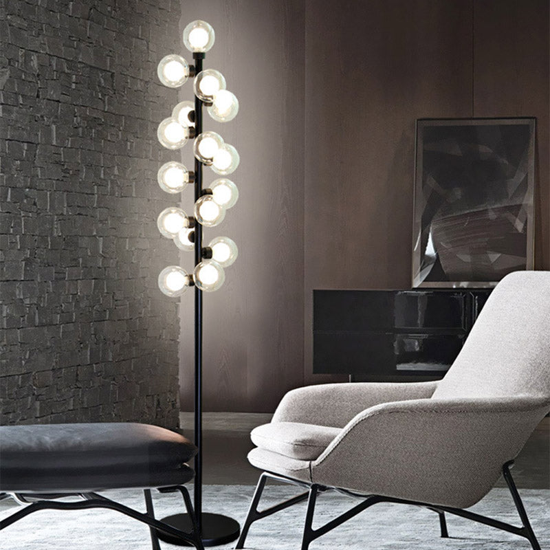 Nordic Glass LED Floor Lamp with Tree Design - Orb Shape, Black Standing Light for Bedroom