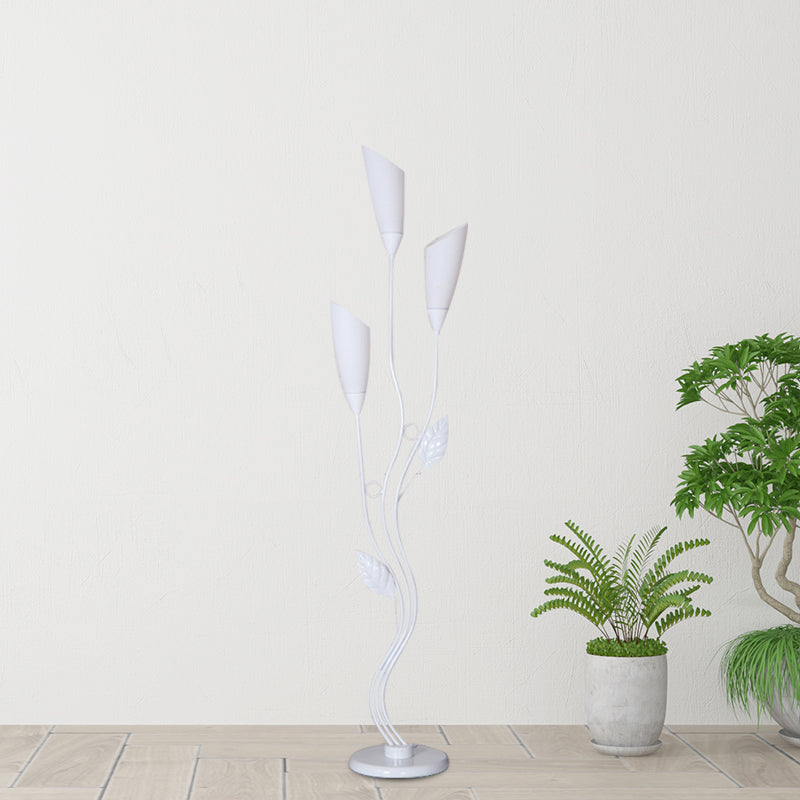 Modern Tree Floor Reading Lamp with Metallic Finish, 3-Bulb Standing Light for Study Room, Torchiere Shade in Black/White