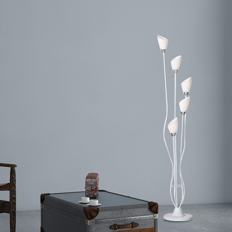 Contemporary Metal Torchiere Floor Lamp with 5-Bulbs - White Standing Light for Study Room