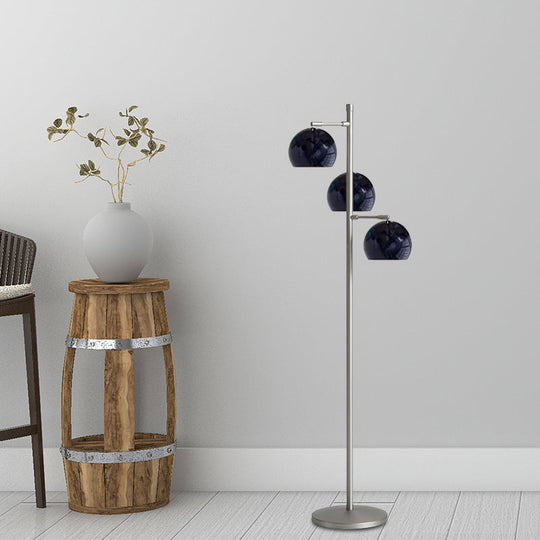 Simplicity Sphere-Shaped Metal Floor Lamp with 3 Heads in Black/White/Blue - Ideal for Living Room Lighting