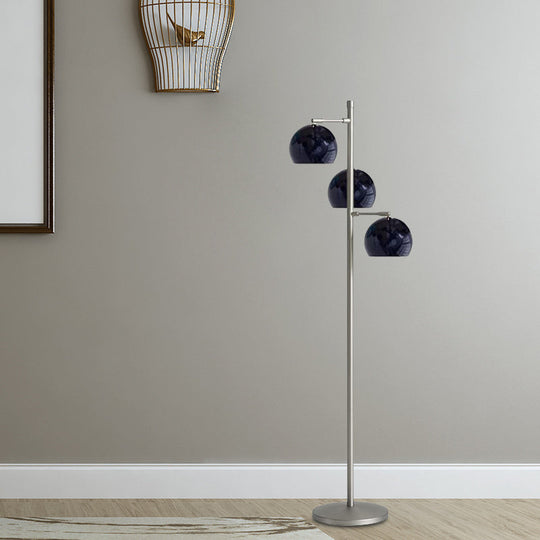 Simplicity Sphere-Shaped Metal Floor Lamp with 3 Heads in Black/White/Blue - Ideal for Living Room Lighting