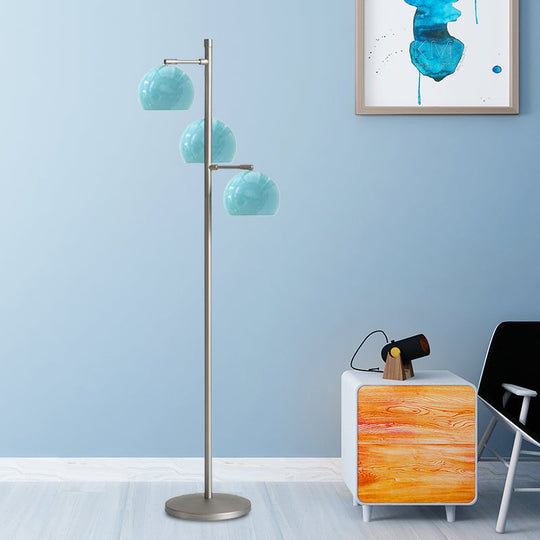 Simplicity Sphere-Shaped Metal Floor Lamp with 3 Heads in Black/White/Blue - Ideal for Living Room Lighting