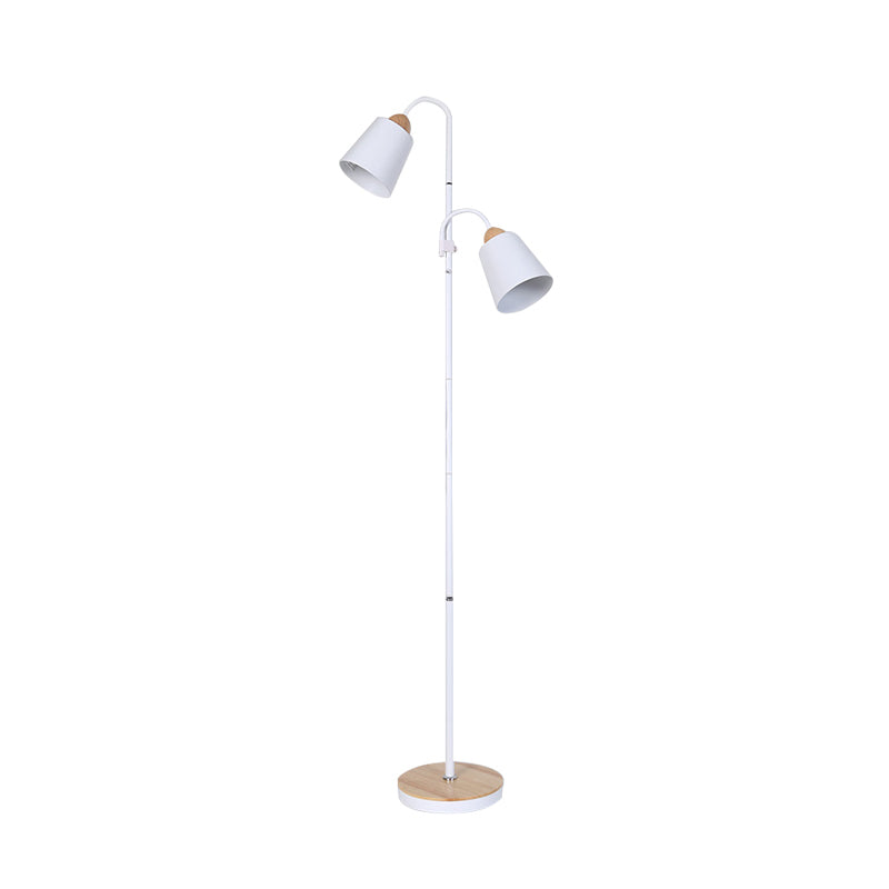 Nordic Style Metallic Standing Floor Lamp for Study Room - White, Trumpet-Like Design, 2 Bulbs Included