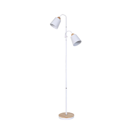 Nordic Style Metallic Standing Floor Lamp for Study Room - White, Trumpet-Like Design, 2 Bulbs Included