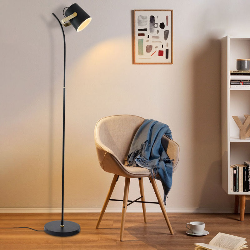 Modern Metallic Floor Lamp: Black Cylinder Spot Floor Light with Handle for Living Room