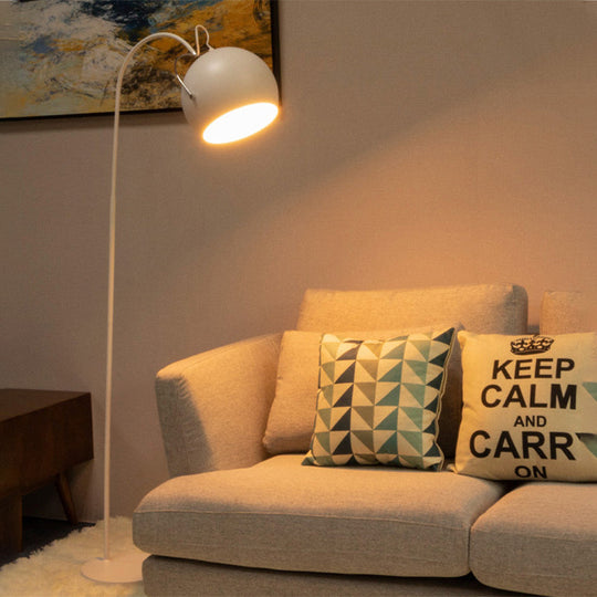 Minimalist Metal Dome Shade Floor Lamp with Arc Arm - Single Head Bedroom Light in White/Black