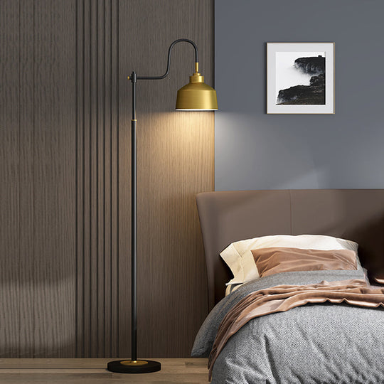 Traditional Gold Barn Shade Reading Floor Lamp with Gooseneck Arm