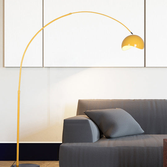 Modern Metal Fishing Rod Floor Lamp with Dome Shade (Black/Yellow)