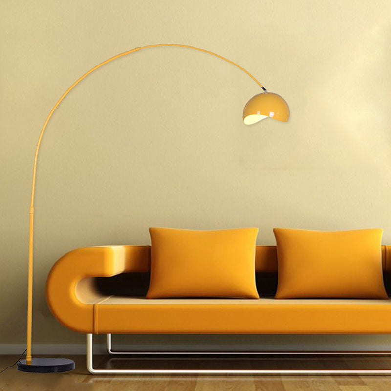 Modern Metal Fishing Rod Floor Lamp with Dome Shade (Black/Yellow)