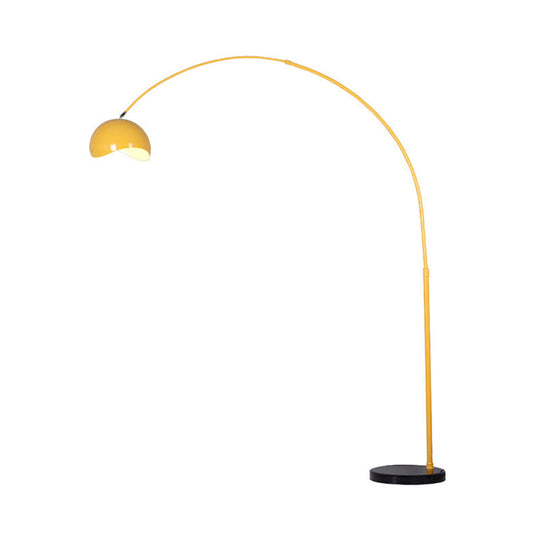 Modern Metal Fishing Rod Floor Lamp with Dome Shade (Black/Yellow)
