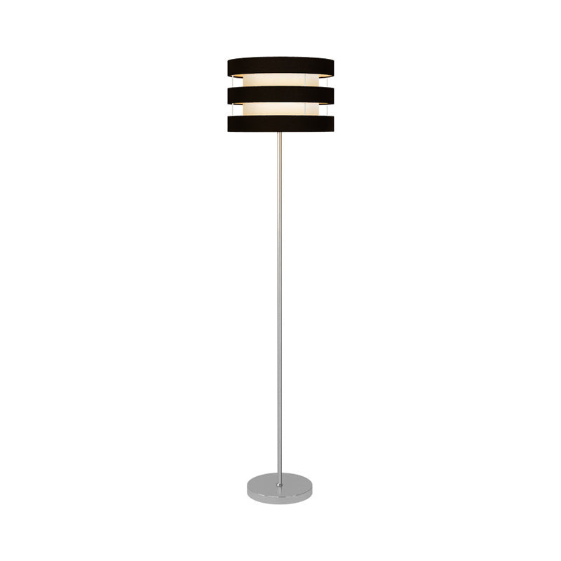 Modern Drum Cage Metal Floor Light - Black Finish 1-Light Floor Reading Lamp with Fabric Shade