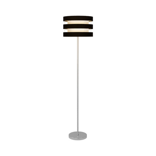 Modern Drum Cage Metal Floor Light - Black Finish 1-Light Floor Reading Lamp with Fabric Shade