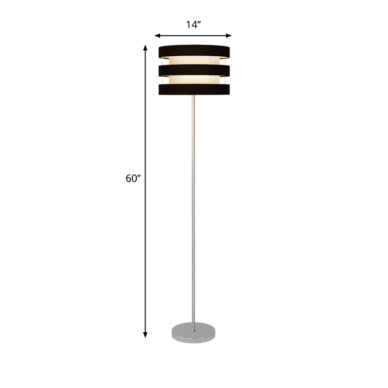 Modern Drum Cage Metal Floor Light - Black Finish 1-Light Floor Reading Lamp with Fabric Shade