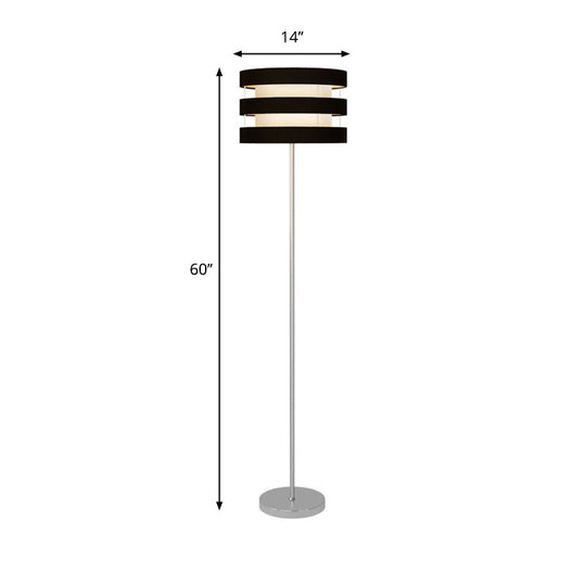 Modern Drum Cage Metal Floor Light - Black Finish 1-Light Floor Reading Lamp with Fabric Shade