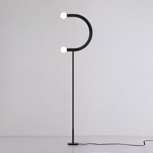 U-Shape Black Finish LED Floor Lamp: Sleek Metal Light for Living Room