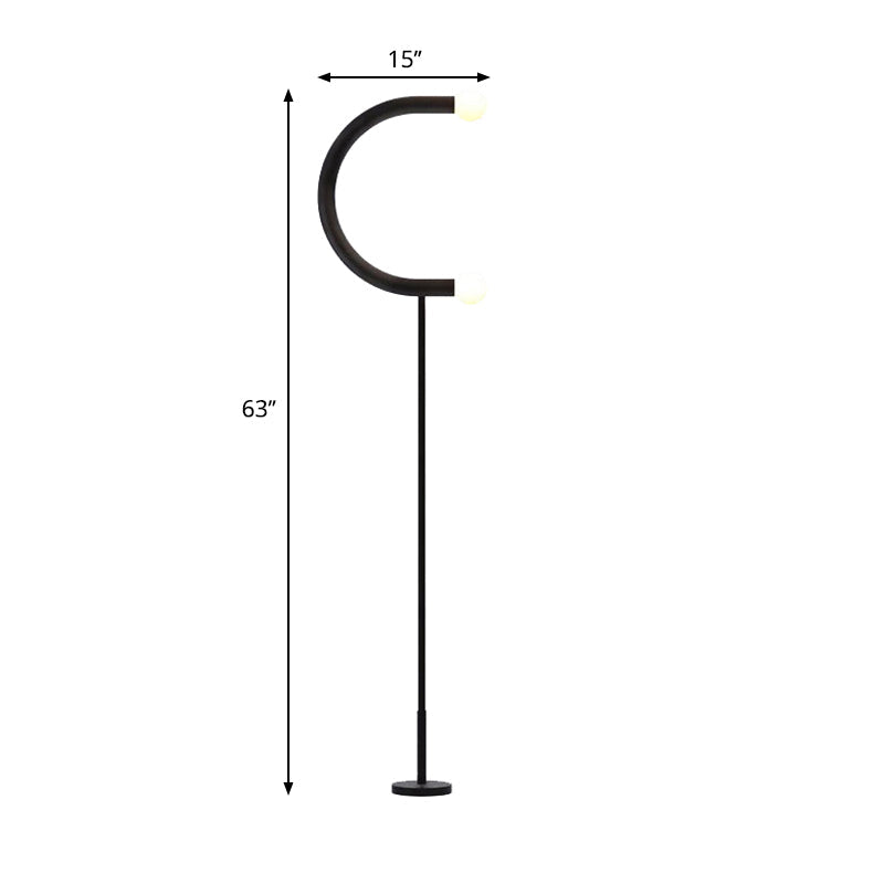 U-Shape Black Finish LED Floor Lamp: Sleek Metal Light for Living Room