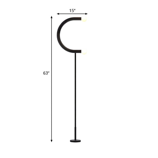 U-Shape Black Finish LED Floor Lamp: Sleek Metal Light for Living Room