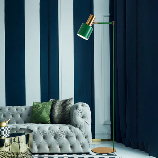 Green Finish Tubular Reading Floor Lamp with Modern LED and Right Angle Arm