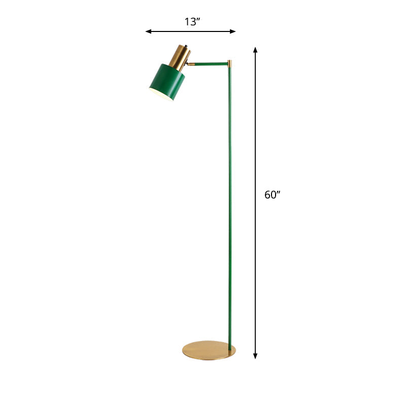 Green Finish Tubular Reading Floor Lamp with Modern LED and Right Angle Arm