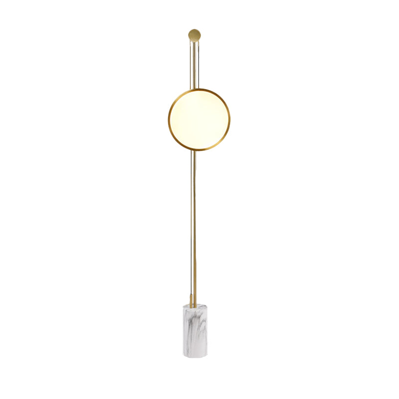 Modern Gold Finish Round Panel LED Floor Lamp - Metallic Stand Up Light for Living Room