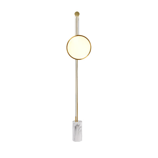 Modern Gold Finish Round Panel LED Floor Lamp - Metallic Stand Up Light for Living Room