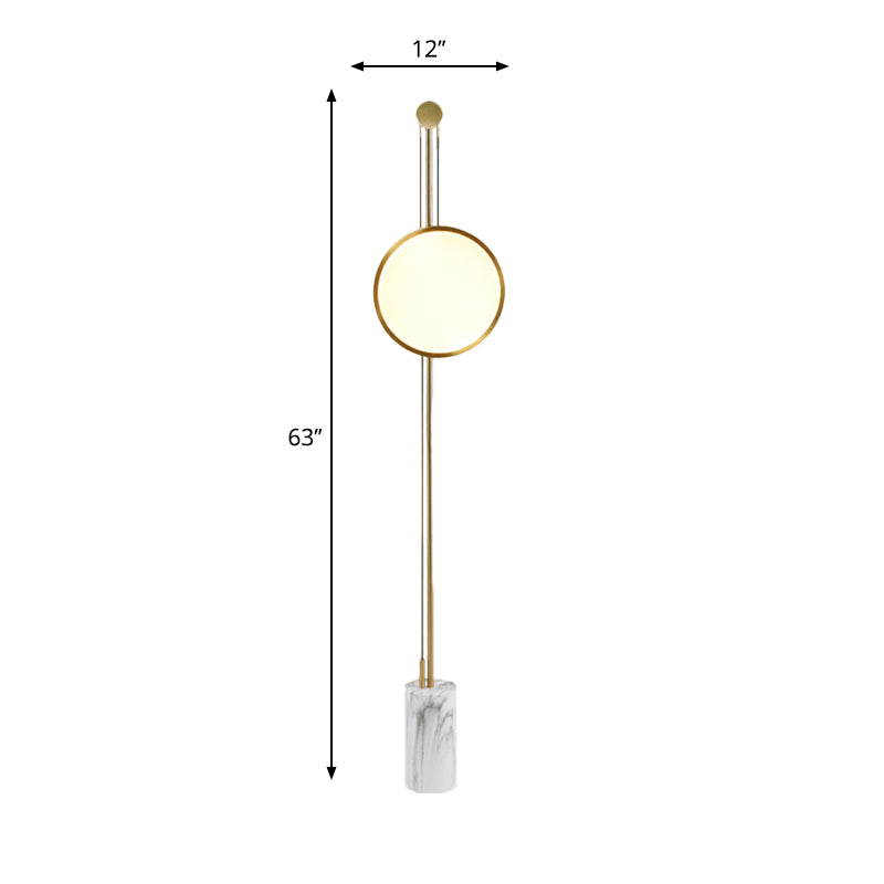 Modern Gold Finish Round Panel LED Floor Lamp - Metallic Stand Up Light for Living Room