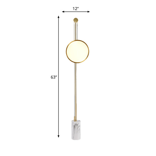 Modern Gold Finish Round Panel LED Floor Lamp - Metallic Stand Up Light for Living Room