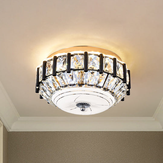 Contemporary Black Crystal Block LED Ceiling Flush Light for Corridors