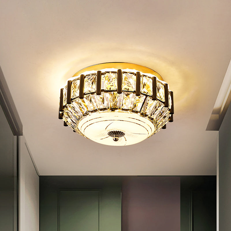Contemporary Black Crystal Block LED Ceiling Flush Light for Corridors
