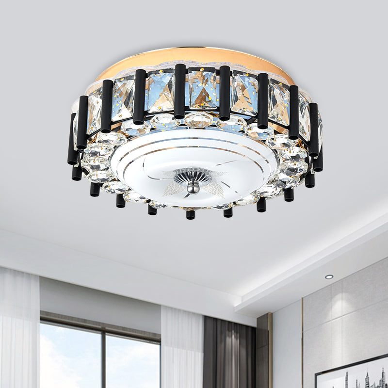 Contemporary Black Crystal Block LED Ceiling Flush Light for Corridors