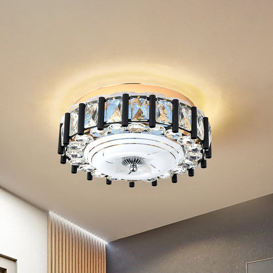 Contemporary Black Crystal Block LED Ceiling Flush Light for Corridors