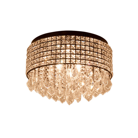 Modern Black Crystal Flushmount Lamp with 5 Embedded Heads and Droplet Design