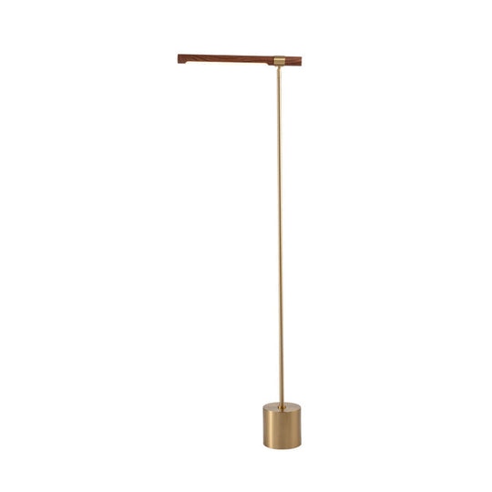 Modern Tubular Floor Lamp with Adjustable Height - Metallic LED Standing Light in Gold, Wood Design - Warm/White Light for Bedroom