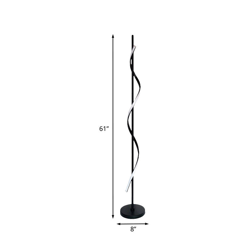 Modern Swirly LED Floor Lamp in Black with Adjustable Light Colors for Bedroom Reading