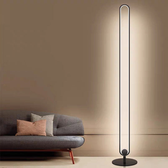 Modern Oval Frame LED Bedside Floor Lamp in Black - Simplicity, Acrylic, with Adjustable Light: Warm, White, Natural