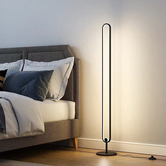 Modern Oval Frame LED Bedside Floor Lamp in Black - Simplicity, Acrylic, with Adjustable Light: Warm, White, Natural