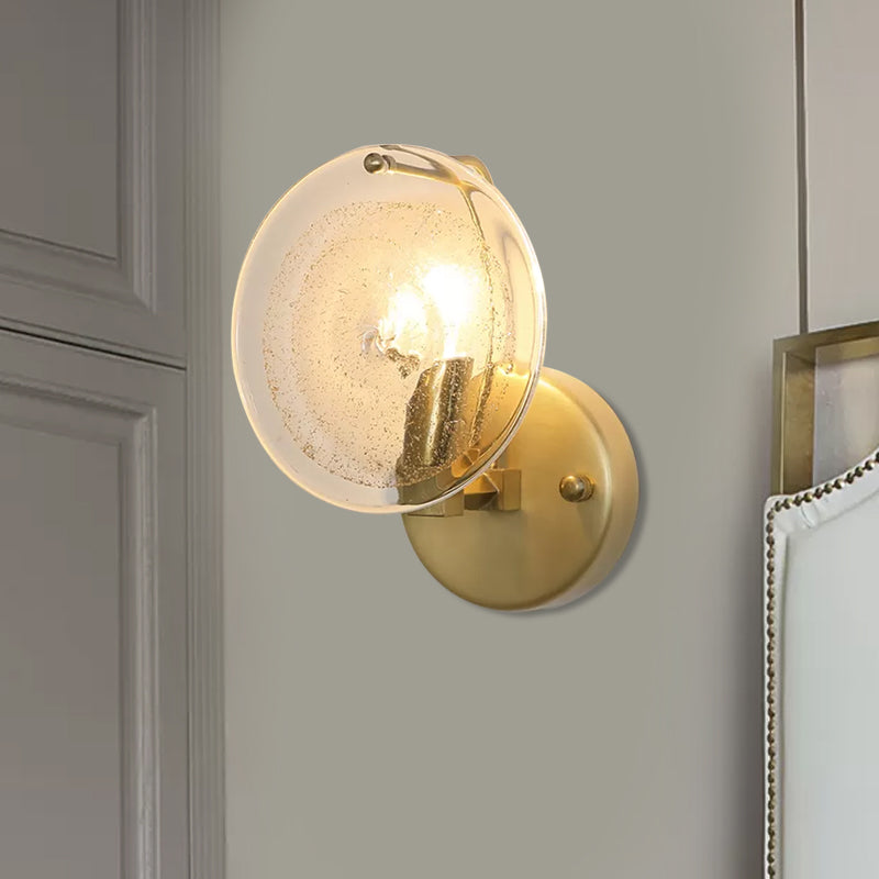 Gold Metal Wall Sconce with Clear Glass Shade - Postmodern 1-Light Fixture