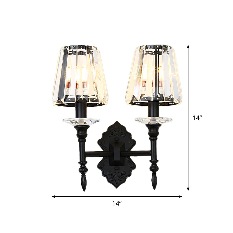 Modern Black Wall Mounted Lamp with Crystal Block Shade - 1/2-Light Bedside Wall Lighting