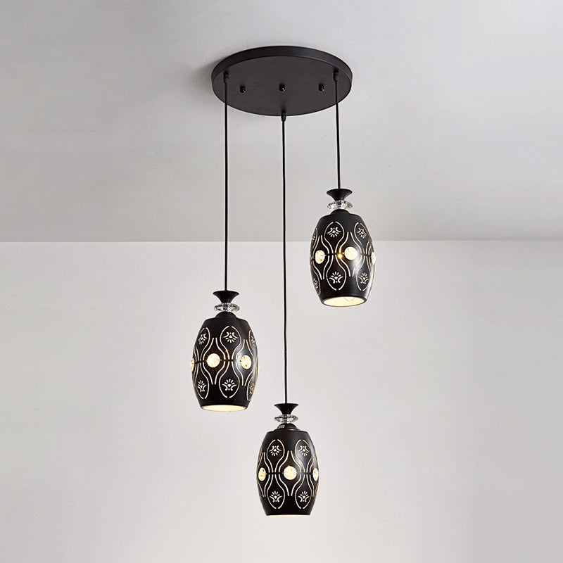Modernist Metallic 3-Head Black Pendant Light for Dining Room - Globe/Oval/Waterdrop Cluster Design