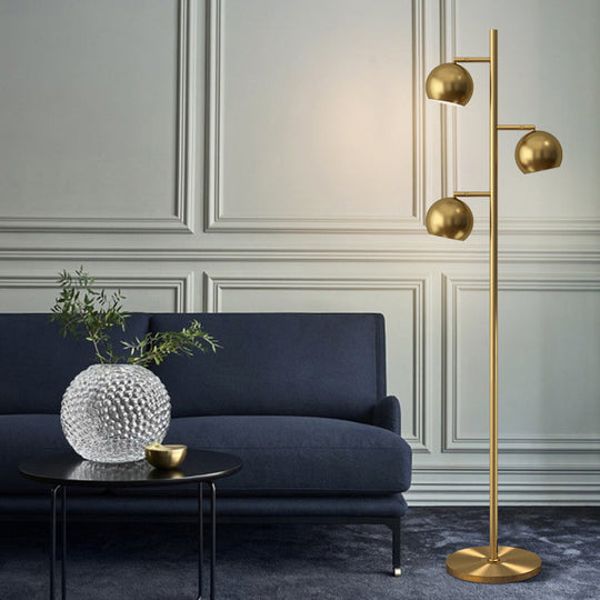Modern Metallic Gold Sphere Tree 3-Light Floor Lamp for Drawing Room