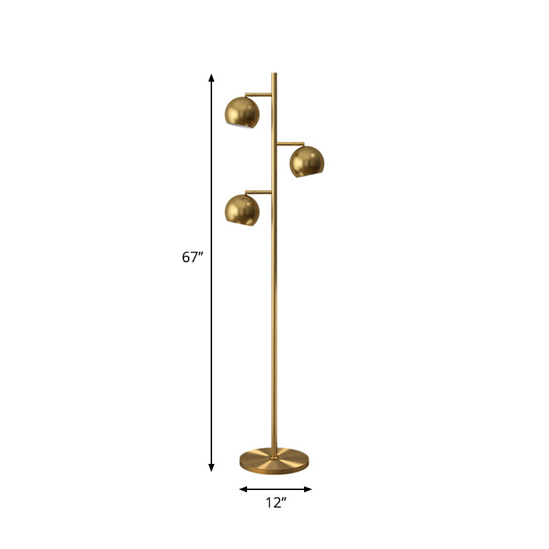 Modern Metallic Gold Sphere Tree 3-Light Floor Lamp for Drawing Room