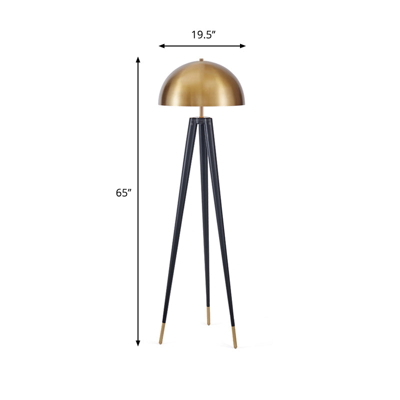 Modern Mid Century Metal Tripod Floor Lamp with Semicircle Stand, Black/Gold Finish