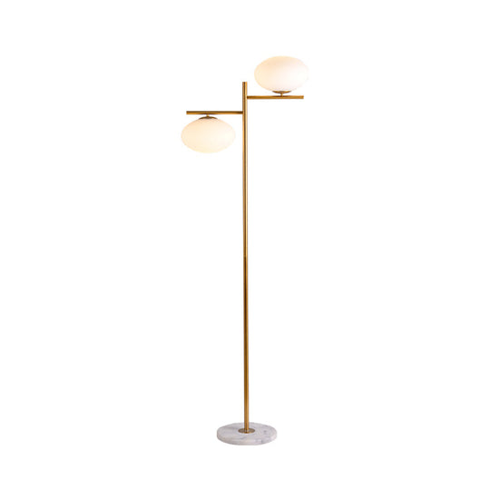 2-Head Nordic Glass Floor Lamp with Gold Globe for Bedroom Reading