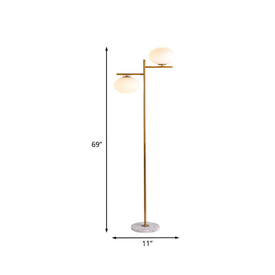 2-Head Nordic Glass Floor Lamp with Gold Globe for Bedroom Reading