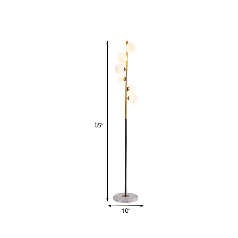 Sleek LED Standing Light: Minimalist White Glass Study Room Reading Floor Lamp with Black and Gold Spiral Design