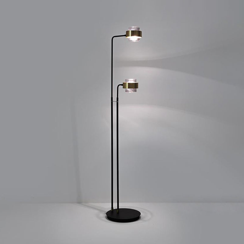 Black Cylinder LED Floor Reading Lamp with Clear Glass Shade - Nordic Style for Living Room